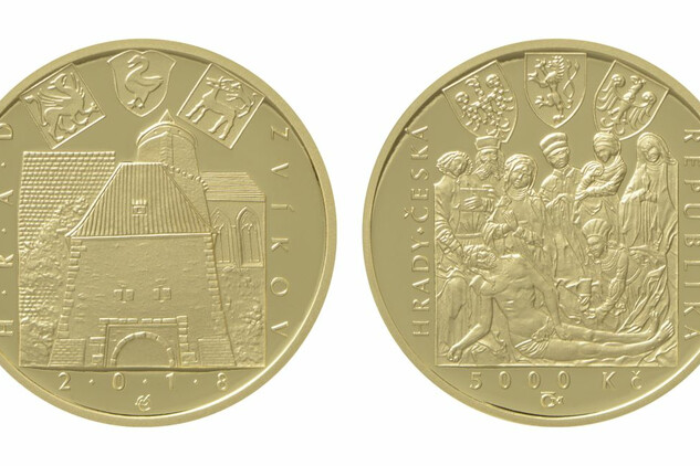 Hrad Zvíkov na minci vydané ČNB